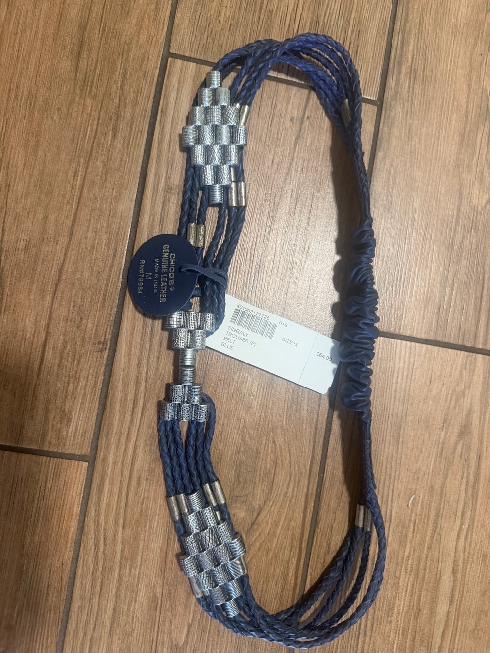 Vintage Chico's Braided Blue Multi-Strand Belt with Textured Silver Accents